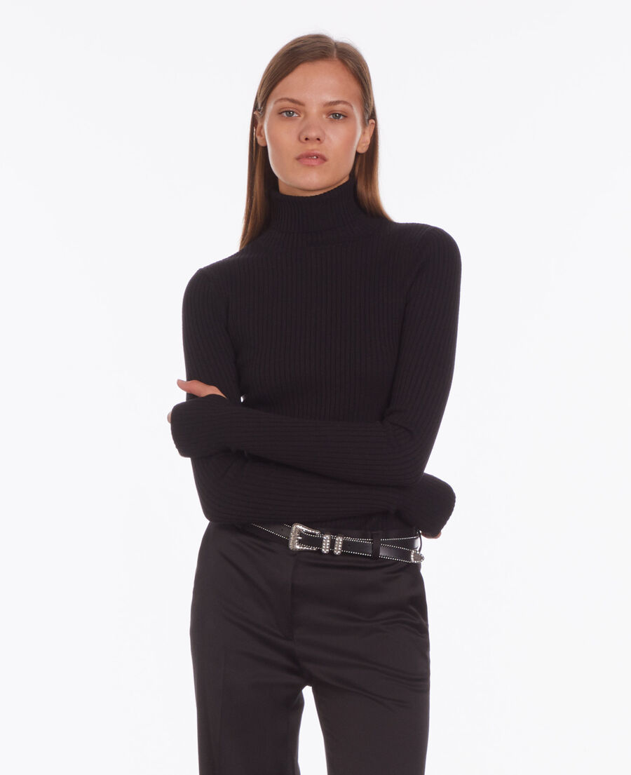 ceinture en cuir noir bordée de billes avec boucle western à strass