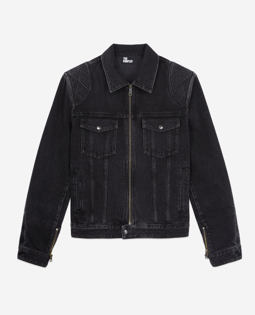 The Kooples HOMME BLACK WASHED blouson biker noir en denim