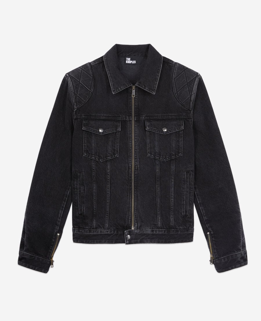 The Kooples H BLACK WASHED black denim biker jacket