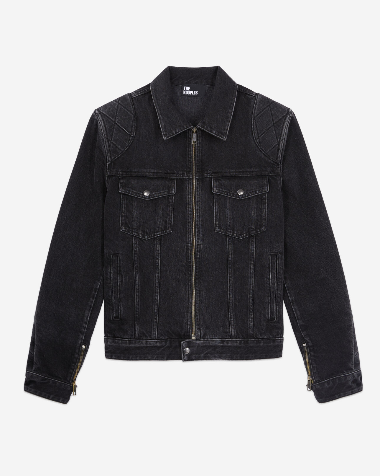 The Kooples HERREN BLACK WASHED schwarze bikerjacke aus denim