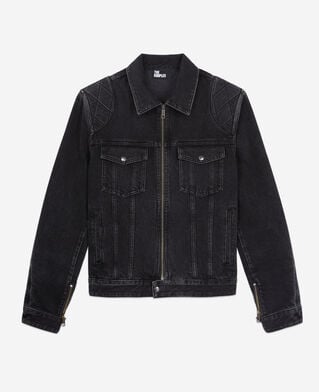 The Kooples H BLACK WASHED black denim biker jacket