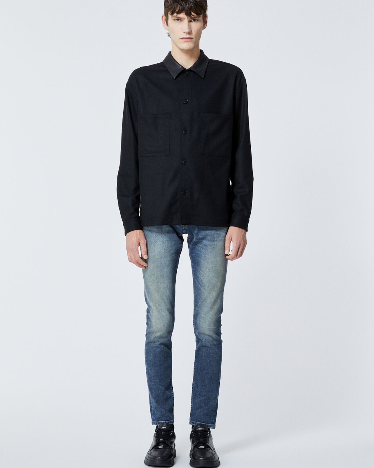 The Kooples HOMME BLACK surchemise avec col en cuir et poches