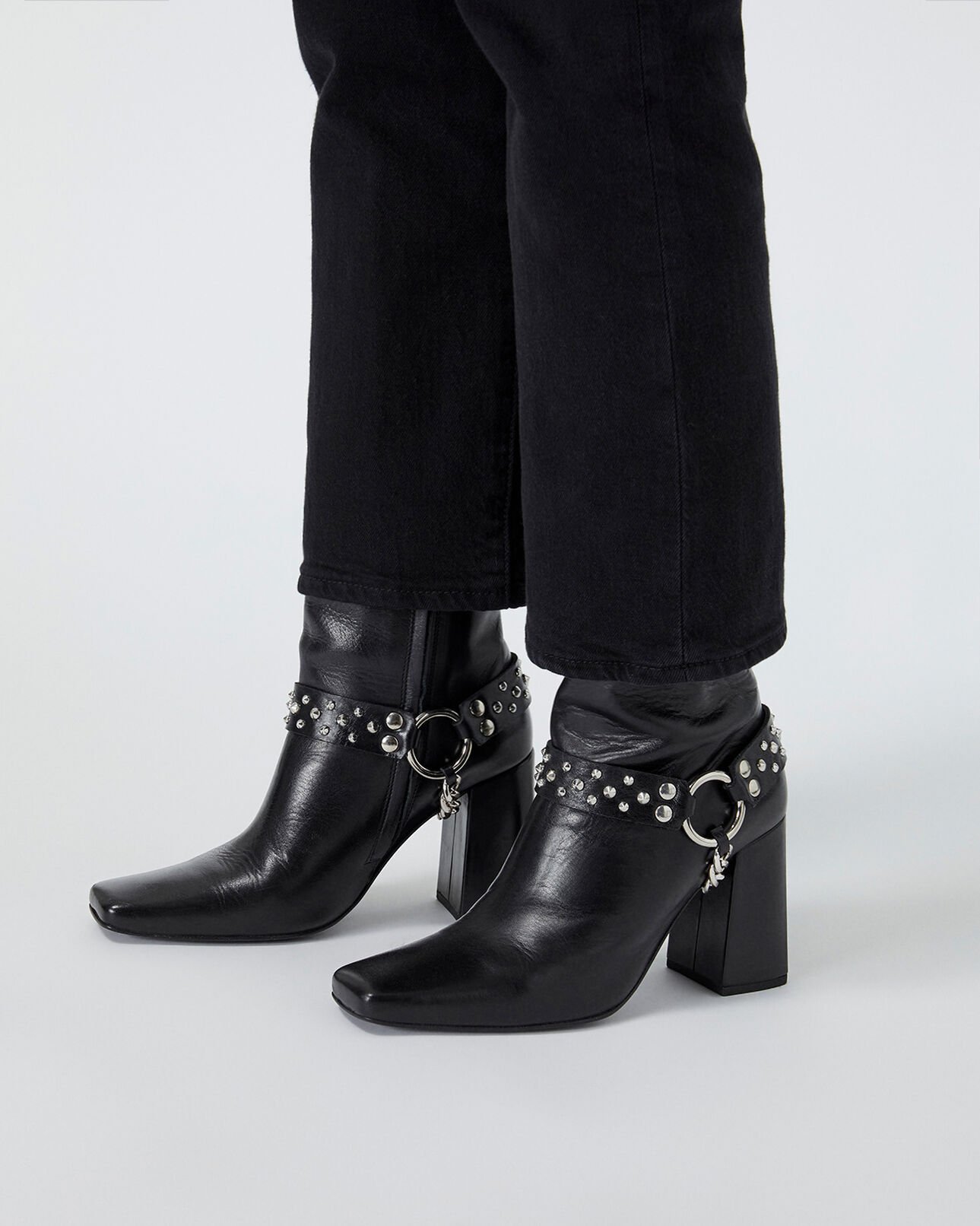 The Kooples FEMME BLACK boots noires talons cuir bijou amovible
