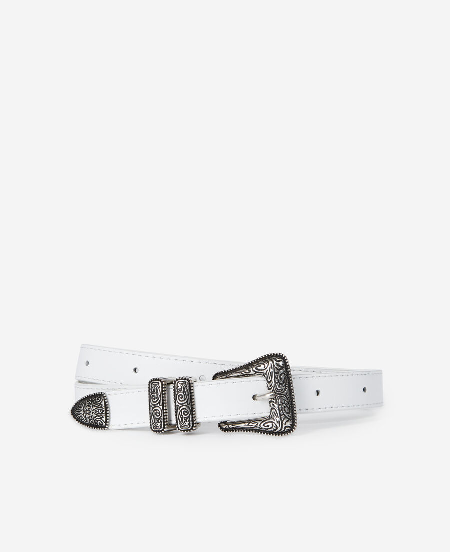 thin white leather belt