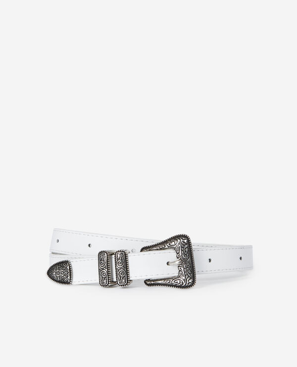 Thin white leather belt