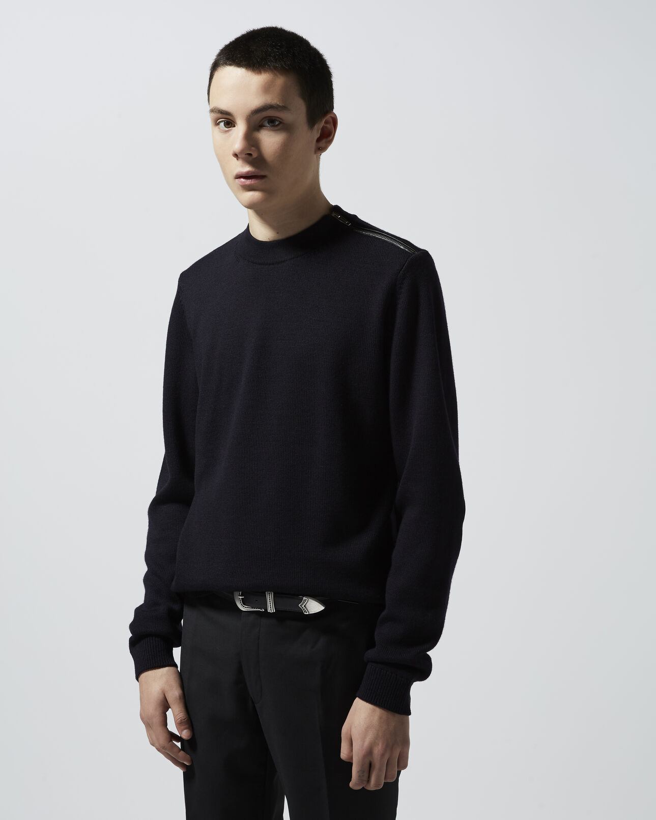 The Kooples MEN DARK NAVY navy blue merino wool sweater with zip
