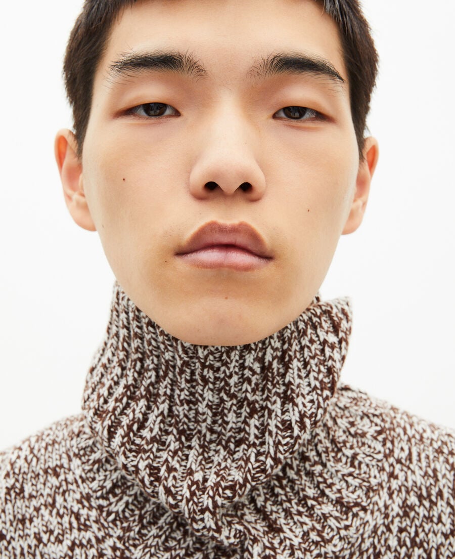 The Kooples H BEIGE-BROWN beige and white turtleneck sweater