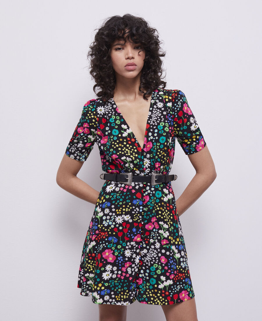 short printed dress with buttoning