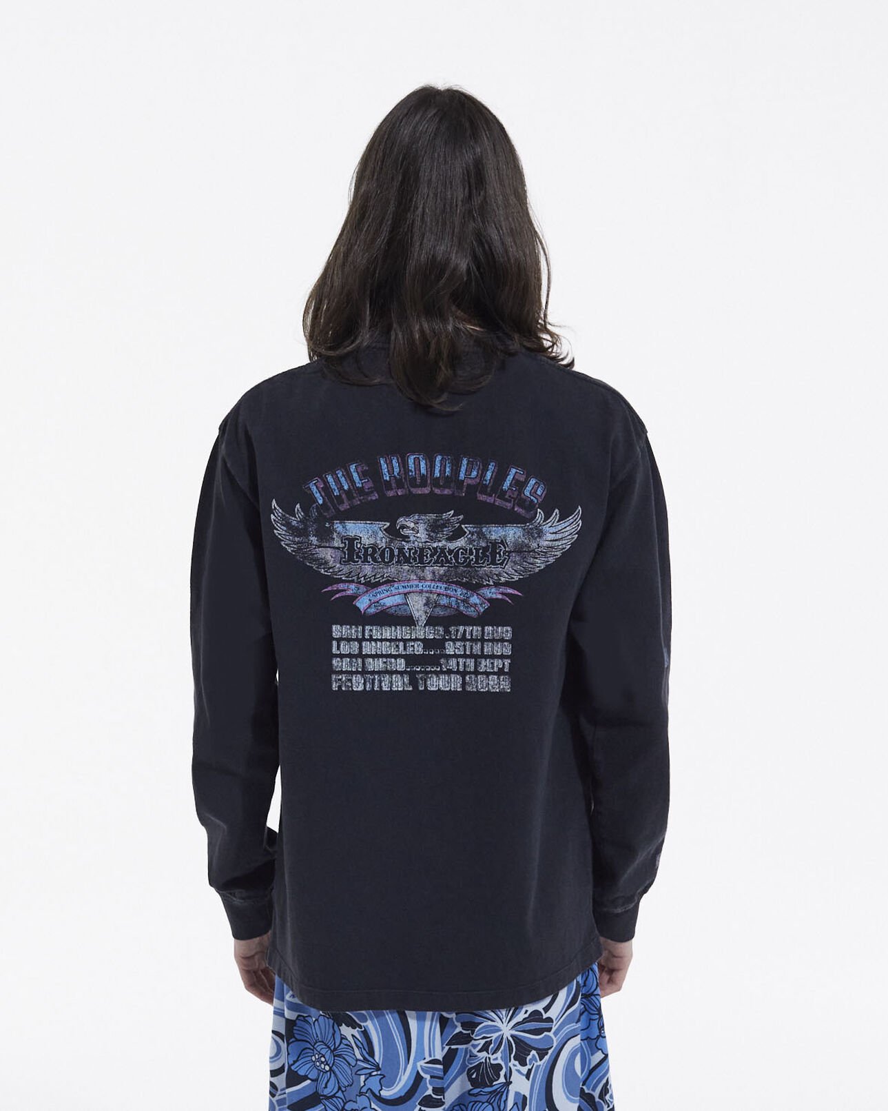 The Kooples HOMME BLACK WASHED t-shirt noir coton imprimé manches longues
