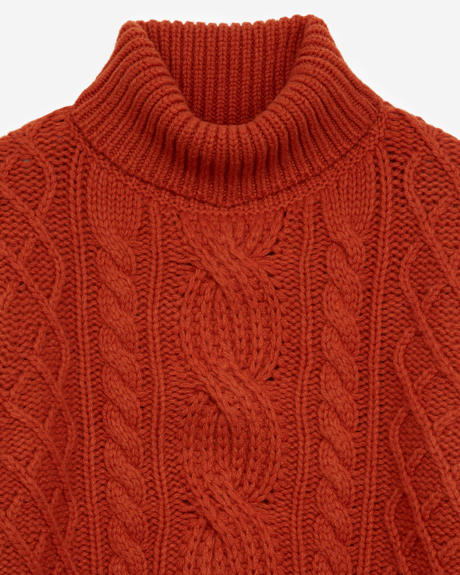 Rust turtleneck wool sweater with cable knit, ROUILLE, hi-res image number null