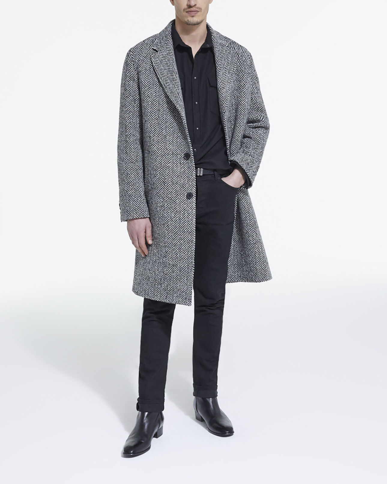 The Kooples HOMME BLACK WHITE manteau en laine à motifs