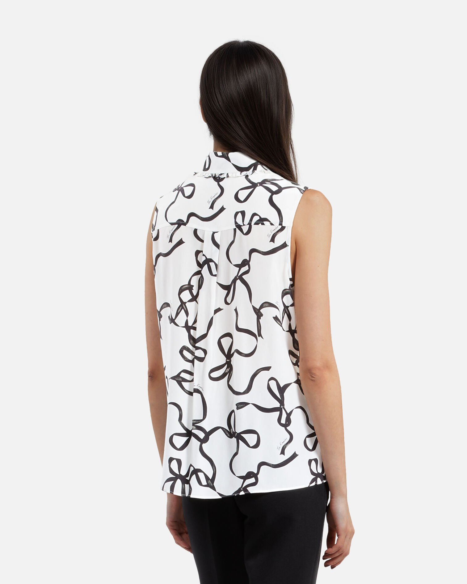 Ribbon print silk shirt, WHITE / BLACK, hi-res image number null