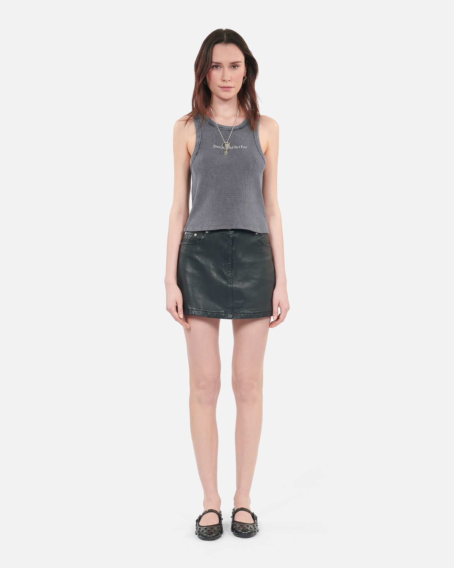 Black tank top with Dangerous but fun serigraphy, BLACK WASHED, hi-res image number null