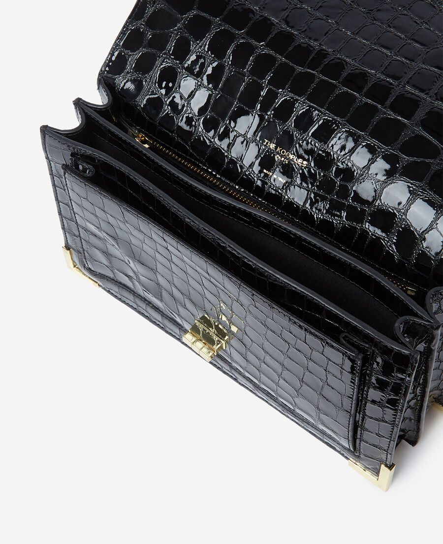 medium emily black croco handbag