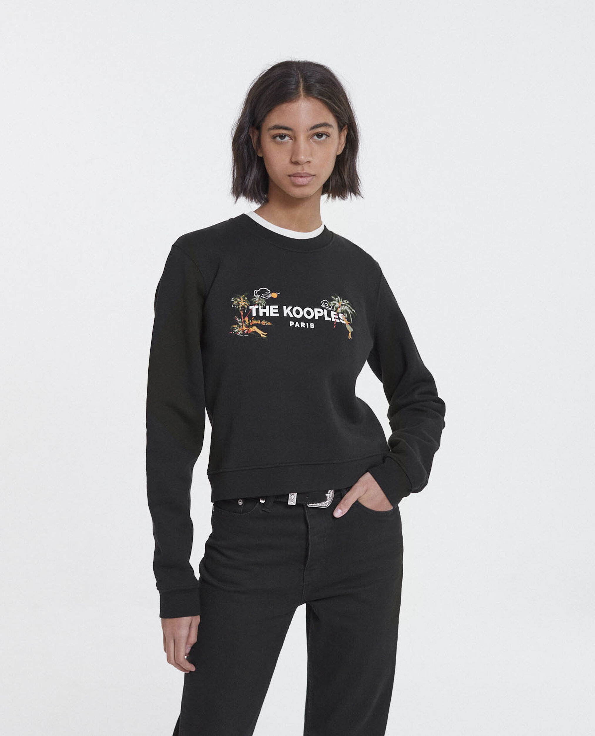 Schwarzes Sweatshirt mit Rundhalsausschnitt, BLACK, hi-res image number null