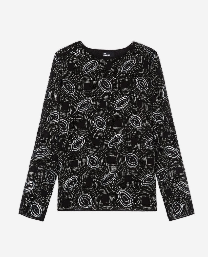 The Kooples WOMEN BLACK black top with rhinestones