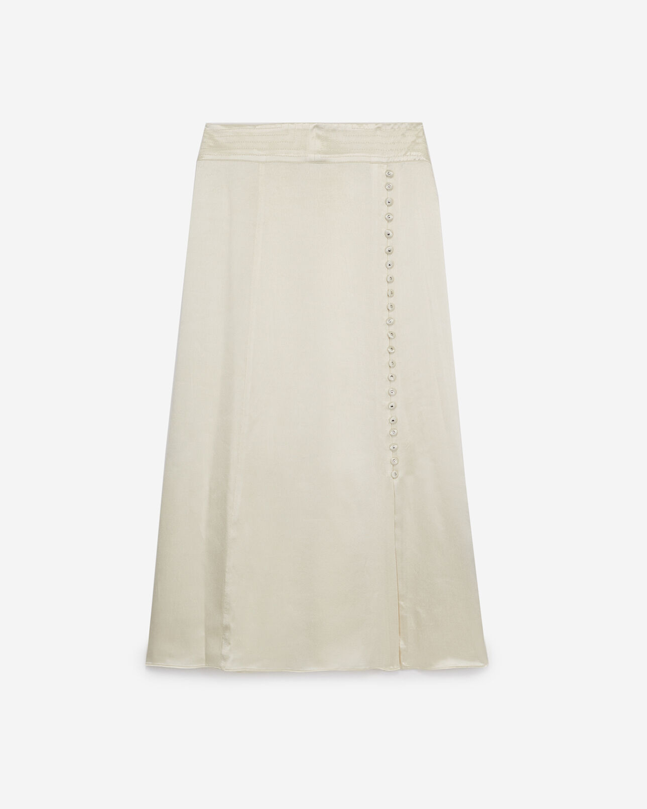 The Kooples FEMME ECRU jupe fendue beige longue satin plissé