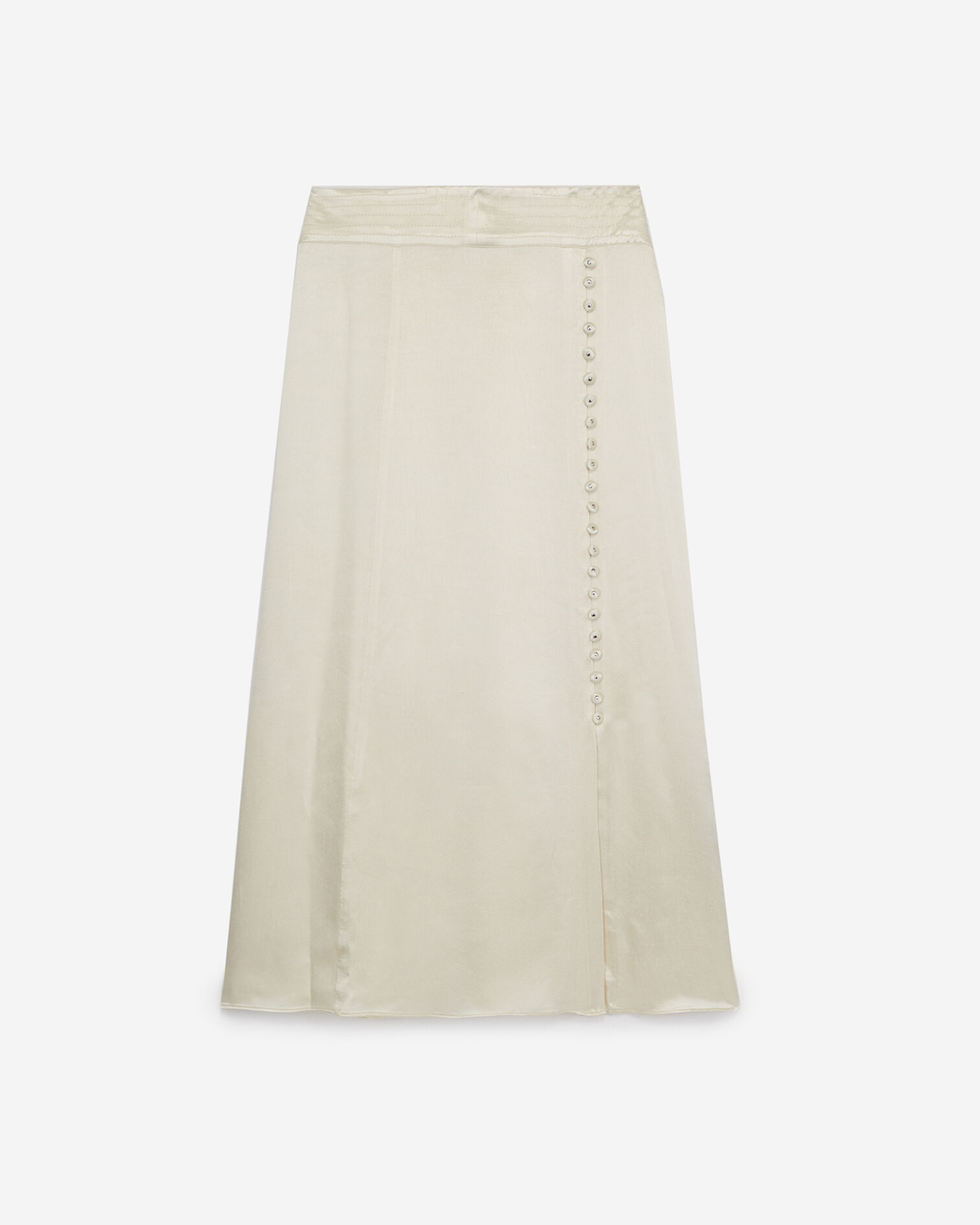 Long pleated beige skirt with slit in satin, ECRU, hi-res image number null