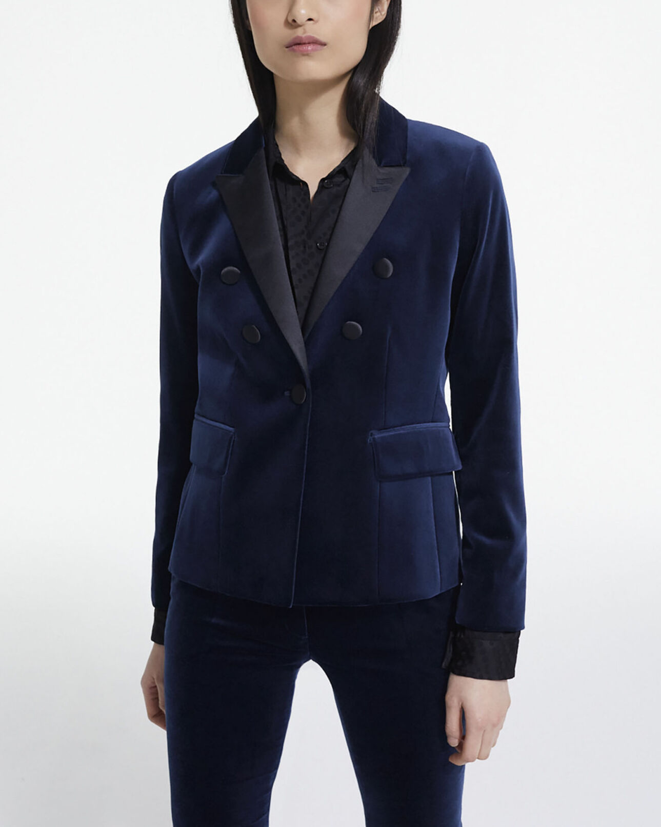 The Kooples WOMEN NAVY blue velvet suit jacket