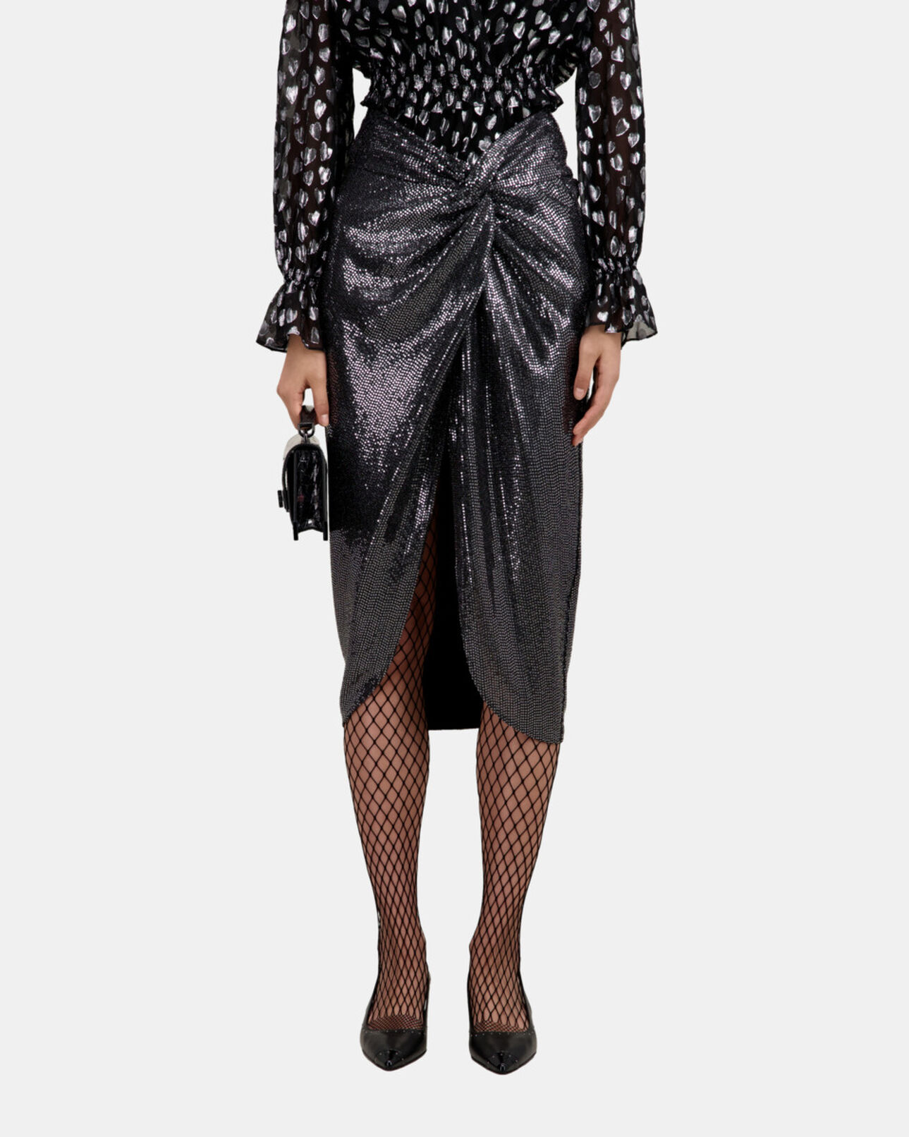 The Kooples DAMEN SILVER halblanger rock mit metalliceffekt