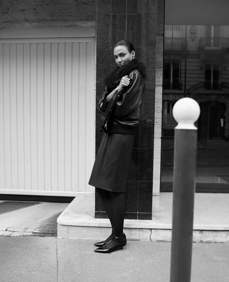 The Kooples FEMME BLACK robe courte bustier en cuir noire