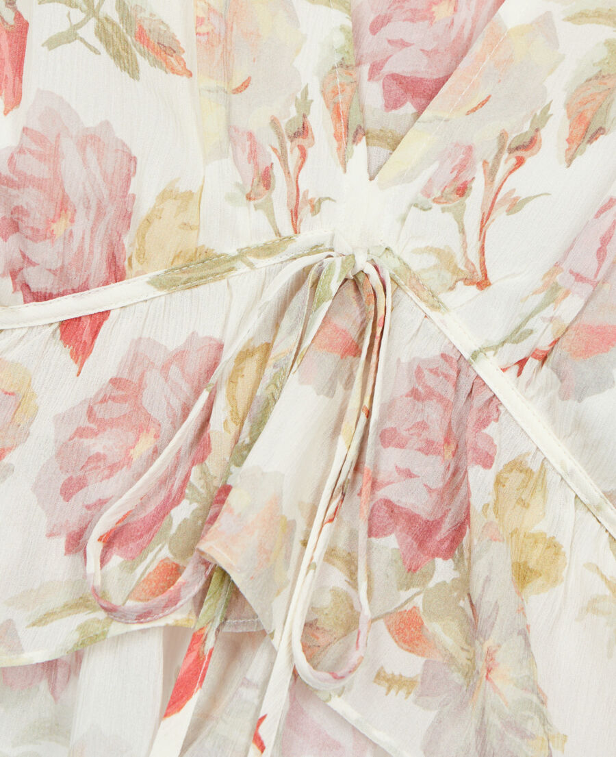 The Kooples F BEIGE / RED floral printed silk top with ruffles