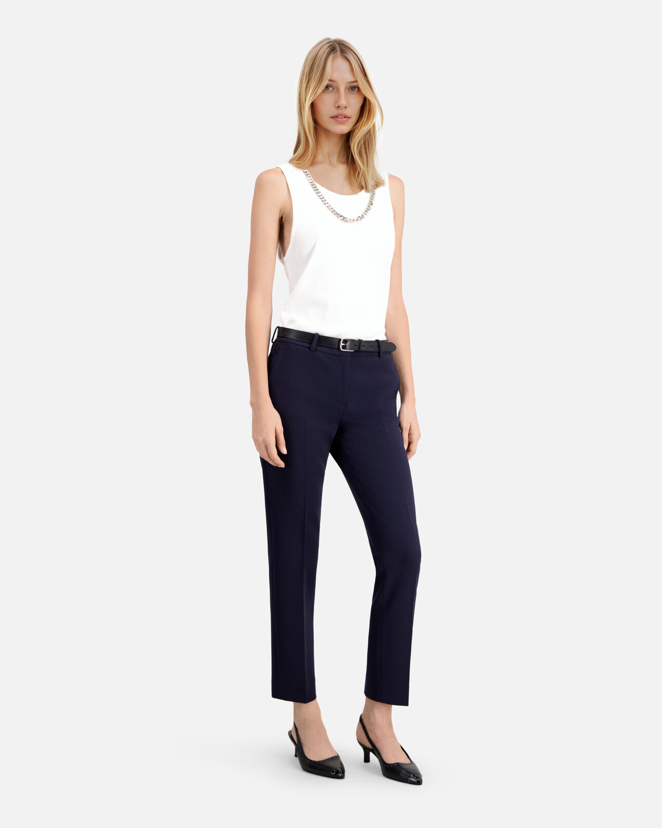 The Kooples WOMEN DARK NAVY slim-fit navy blue crepe tailored trousers