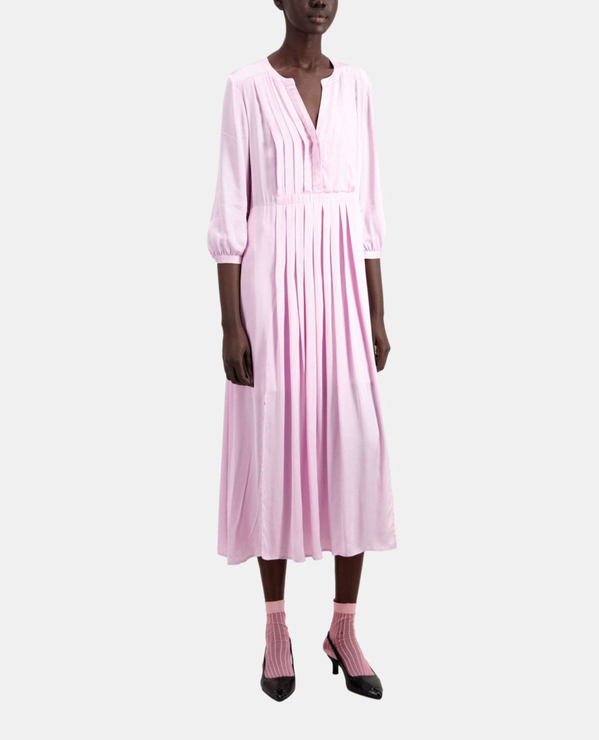 Long pink dress with pleating, PALE PINK, hi-res image number null