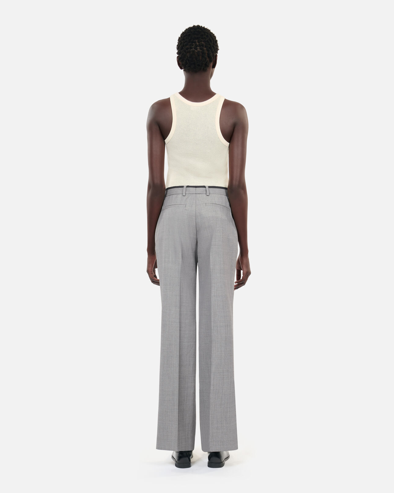The Kooples WOMEN BEIGE MELANGE straight-legged tailored pants in taupe wool