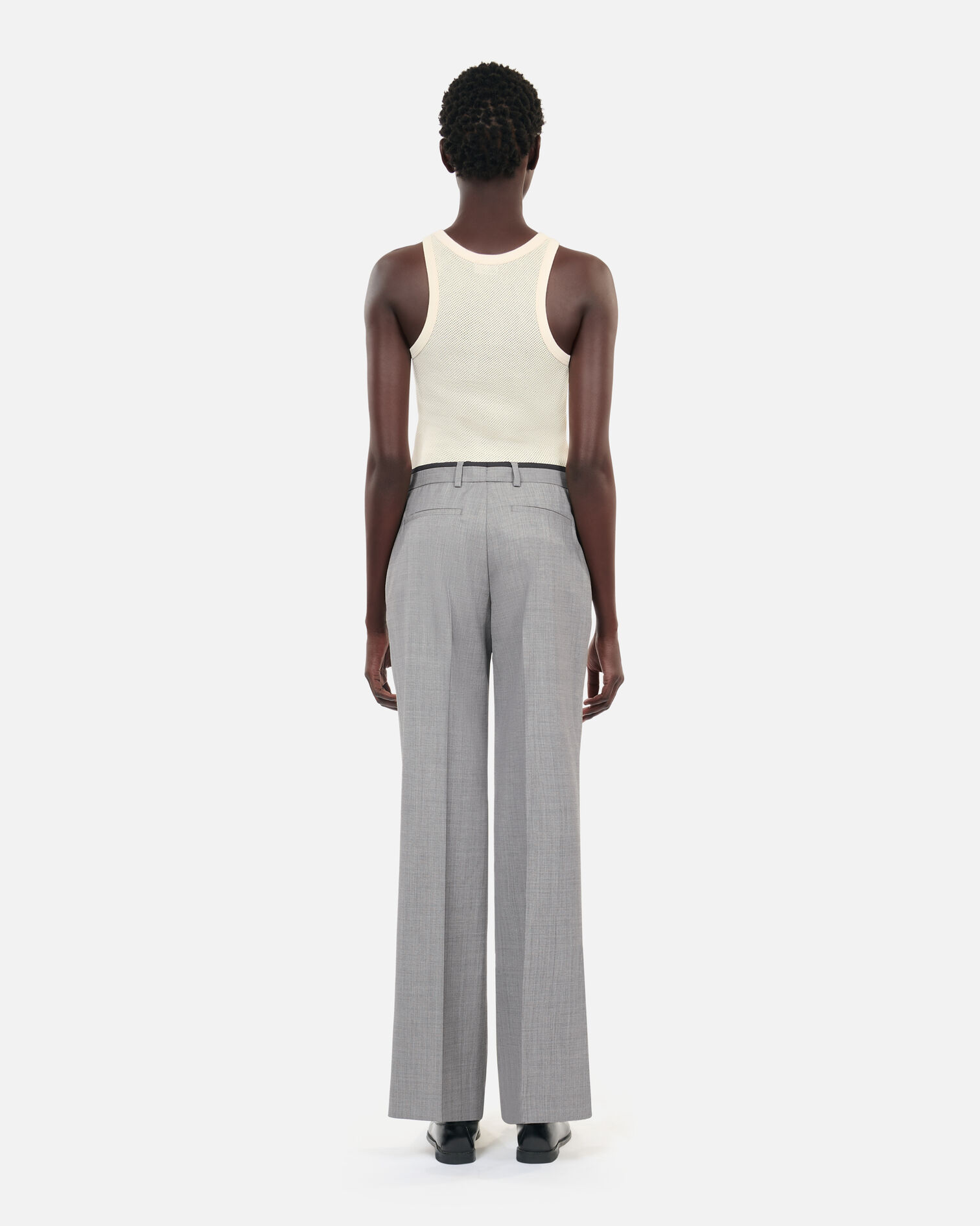 Straight-legged tailored pants in taupe wool, BEIGE MELANGE, hi-res image number null