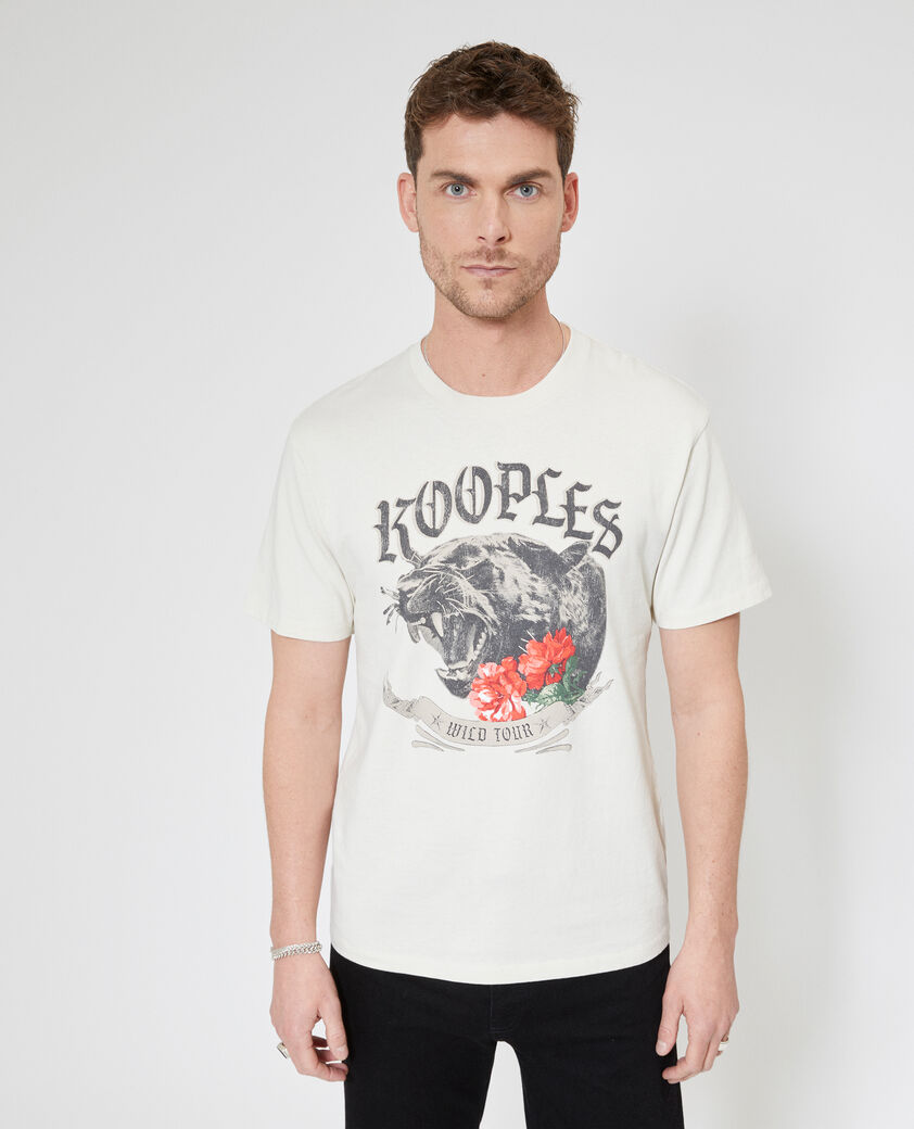 The Kooples HERREN LIGHT BEIGE t-shirt mit siebdruck panther beige