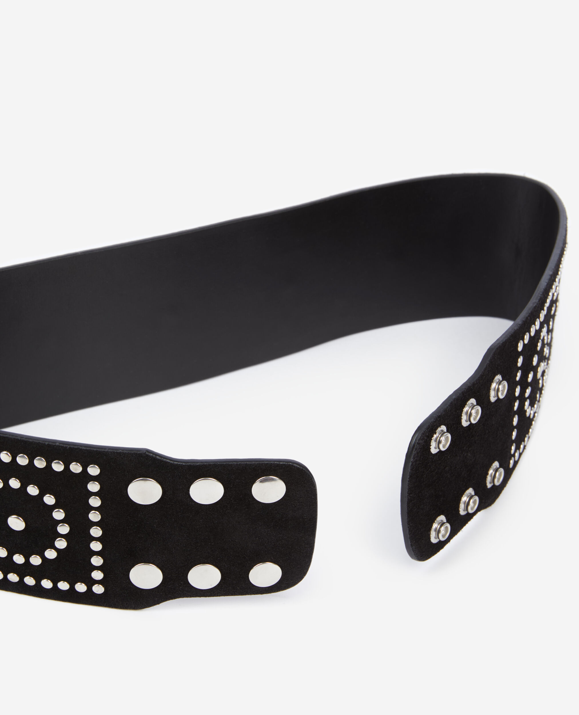 Wide black leather belt with studs, BLACK, hi-res image number null