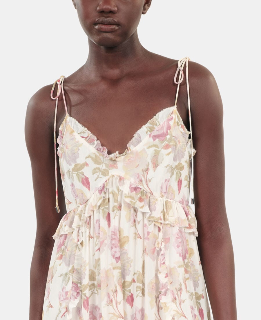 The Kooples FEMME BEIGE / RED robe courte avec imprimé fleuri en soie