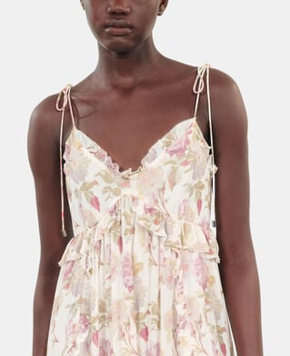 The Kooples FEMME BEIGE / RED robe courte avec imprimé fleuri en soie