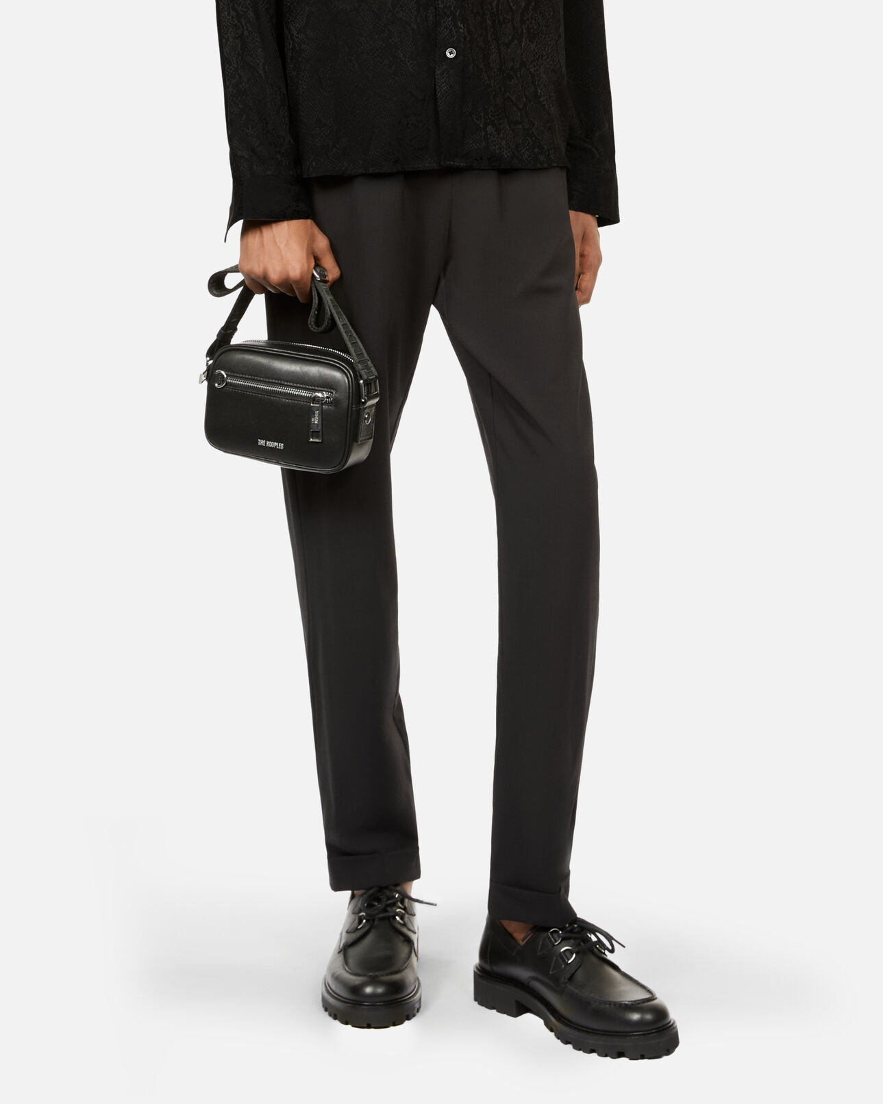The Kooples HOMME BLACK sac messenger small en cuir noir