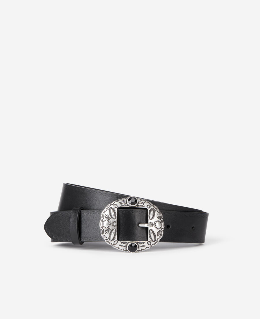 The Kooples F BLACK black leather belt with metallic inserts