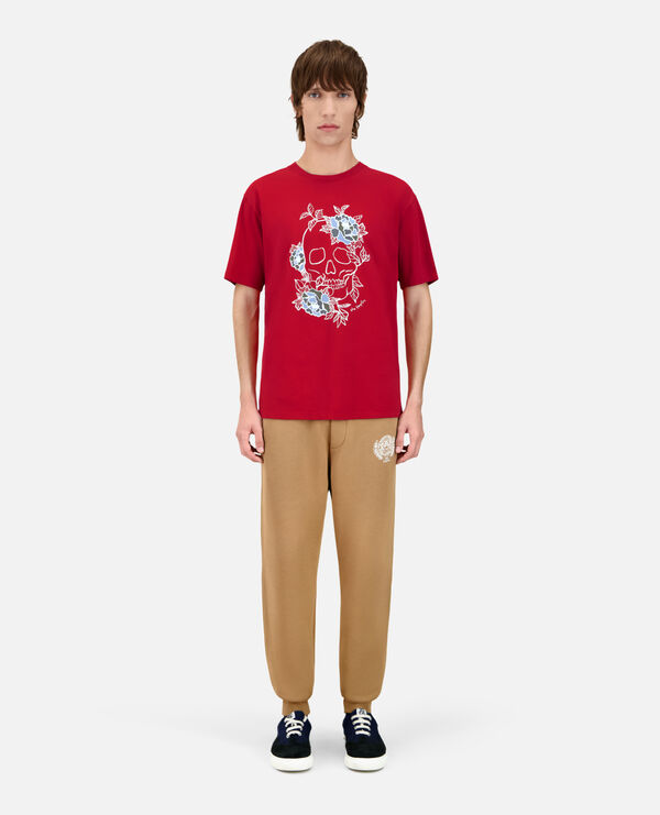men's red t-shirt with flower skull serigraphy