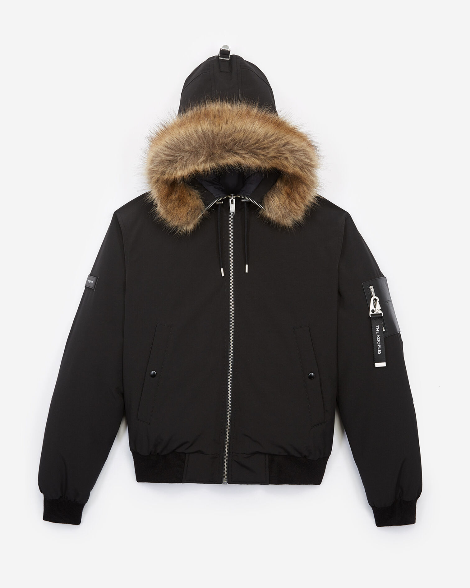 Cropped black nylon down jacket with hood, BLACK, hi-res image number null