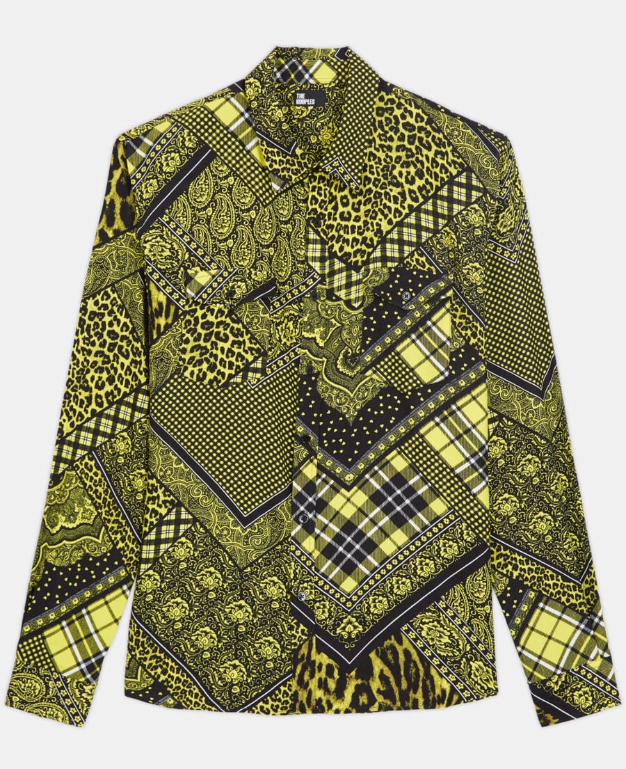 The Kooples HOMME BLACK / YELLOW chemise col classique imprim&eacute;e