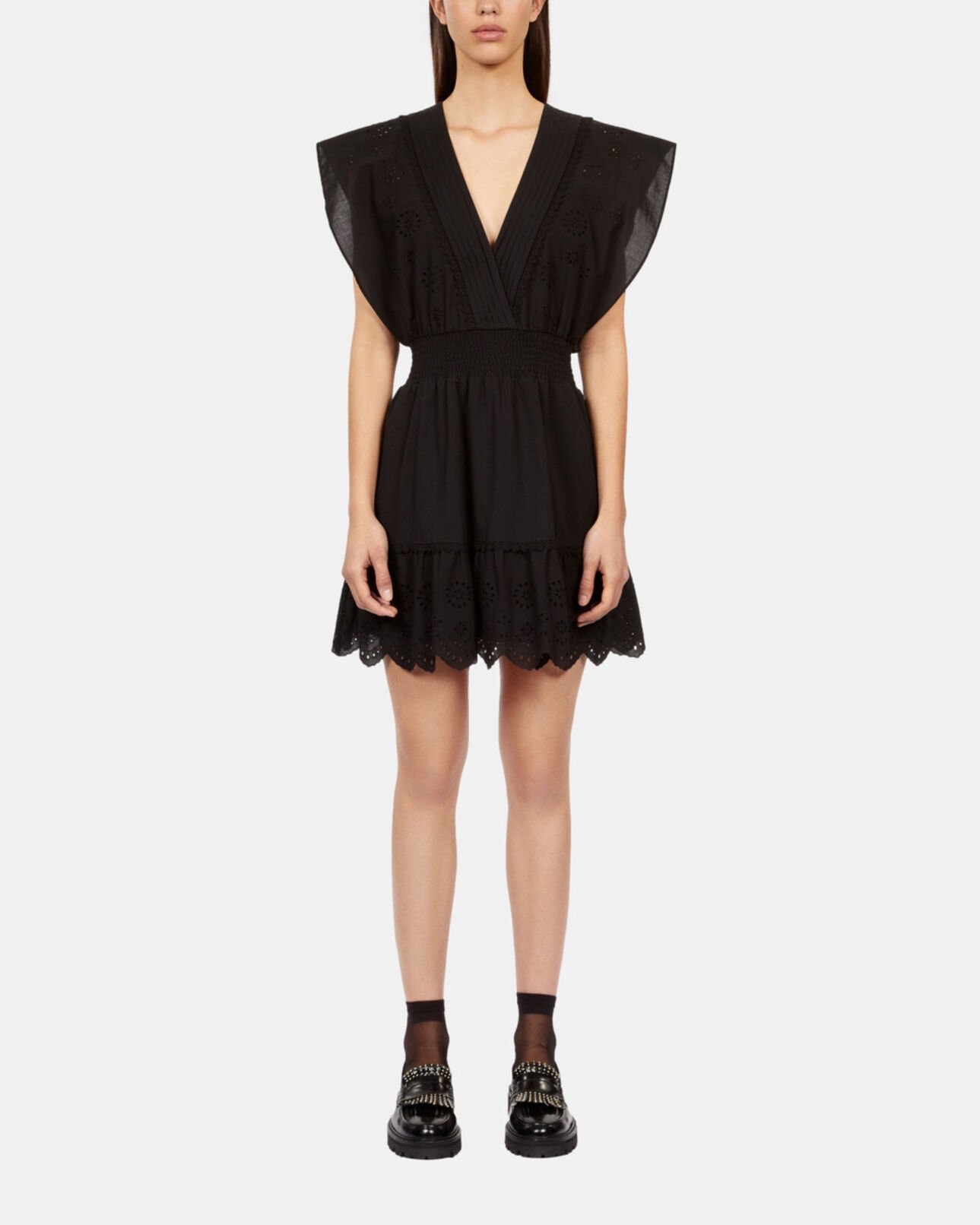 The Kooples FEMME BLACK robe courte en broderie anglaise noire
