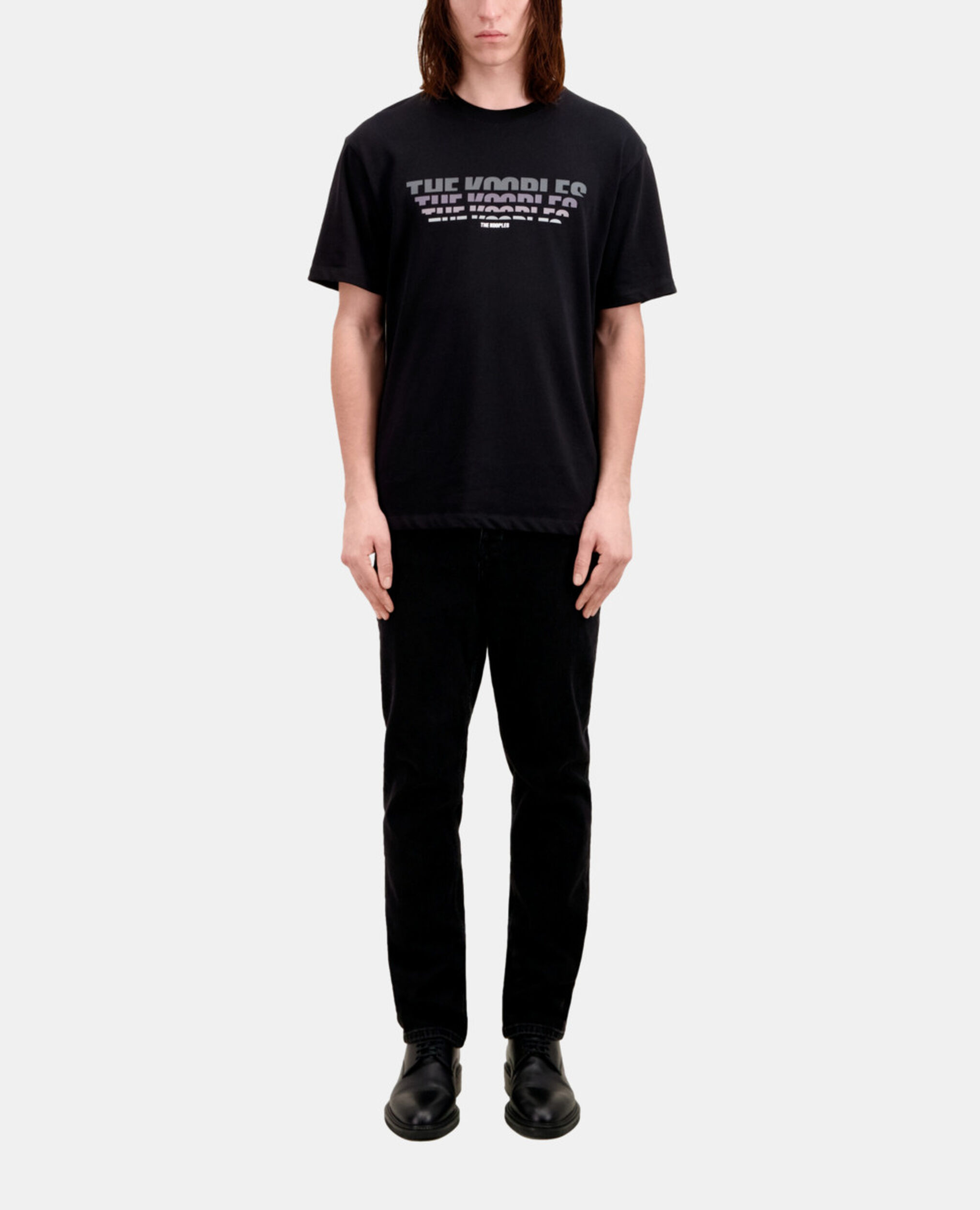 Men's black t-shirt with color gradient logo serigraphy, BLACK, hi-res image number null