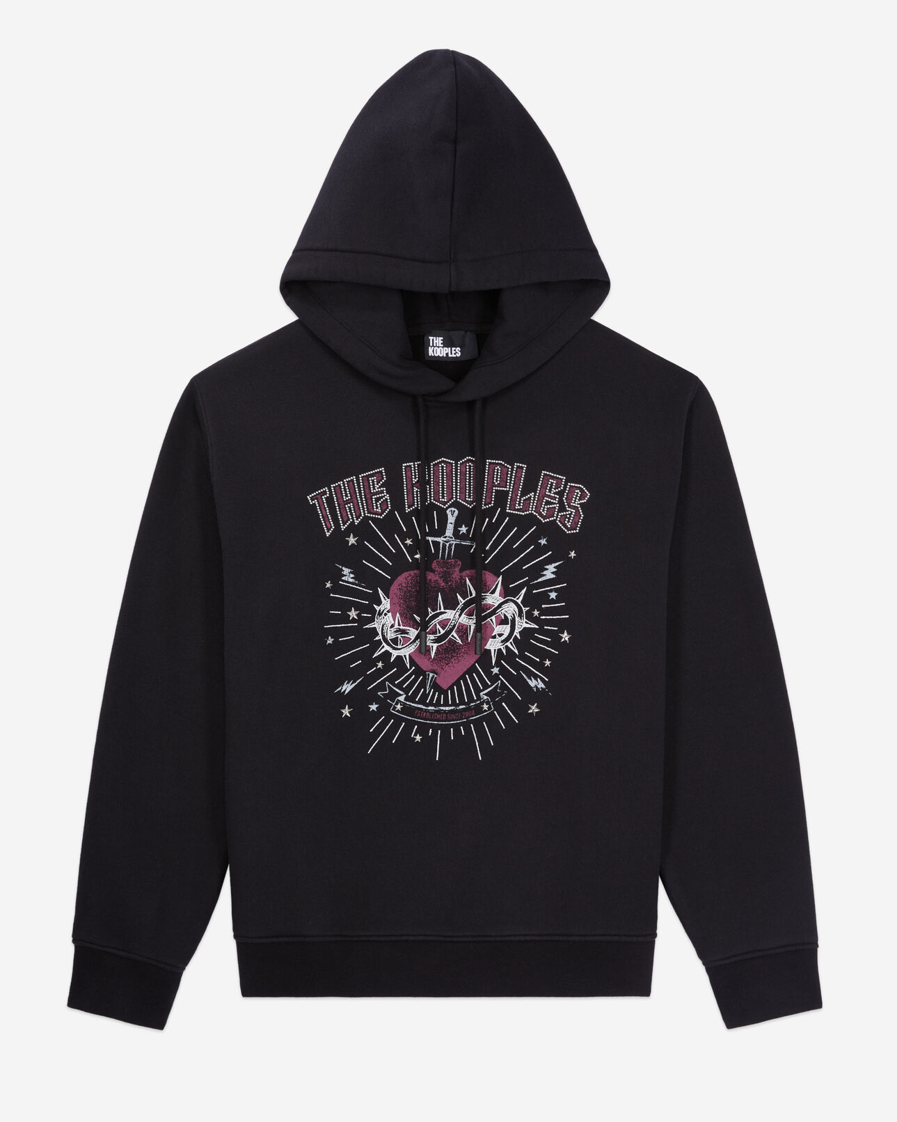 The Kooples FEMME BLACK WASHED sweatshirt femme noir à capuche avec sérigraphie dagger through heart