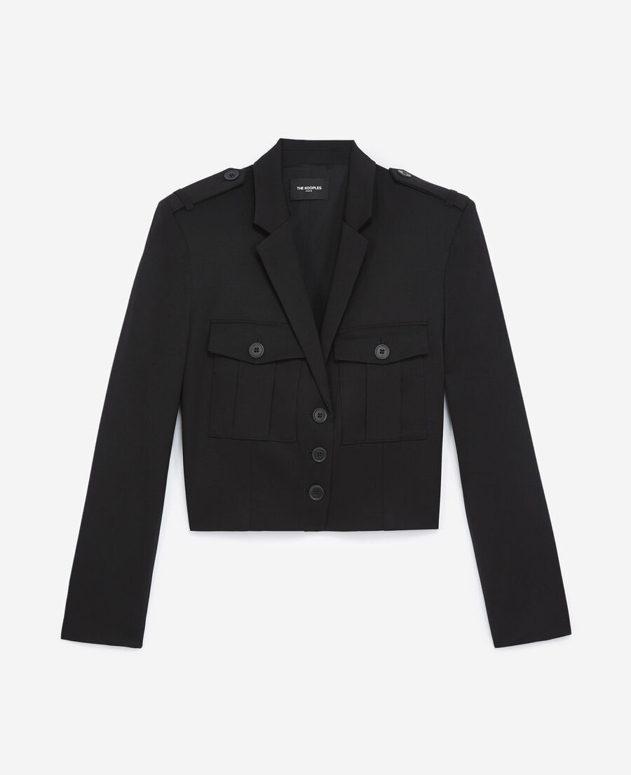 cropped black jacket with breast pockets