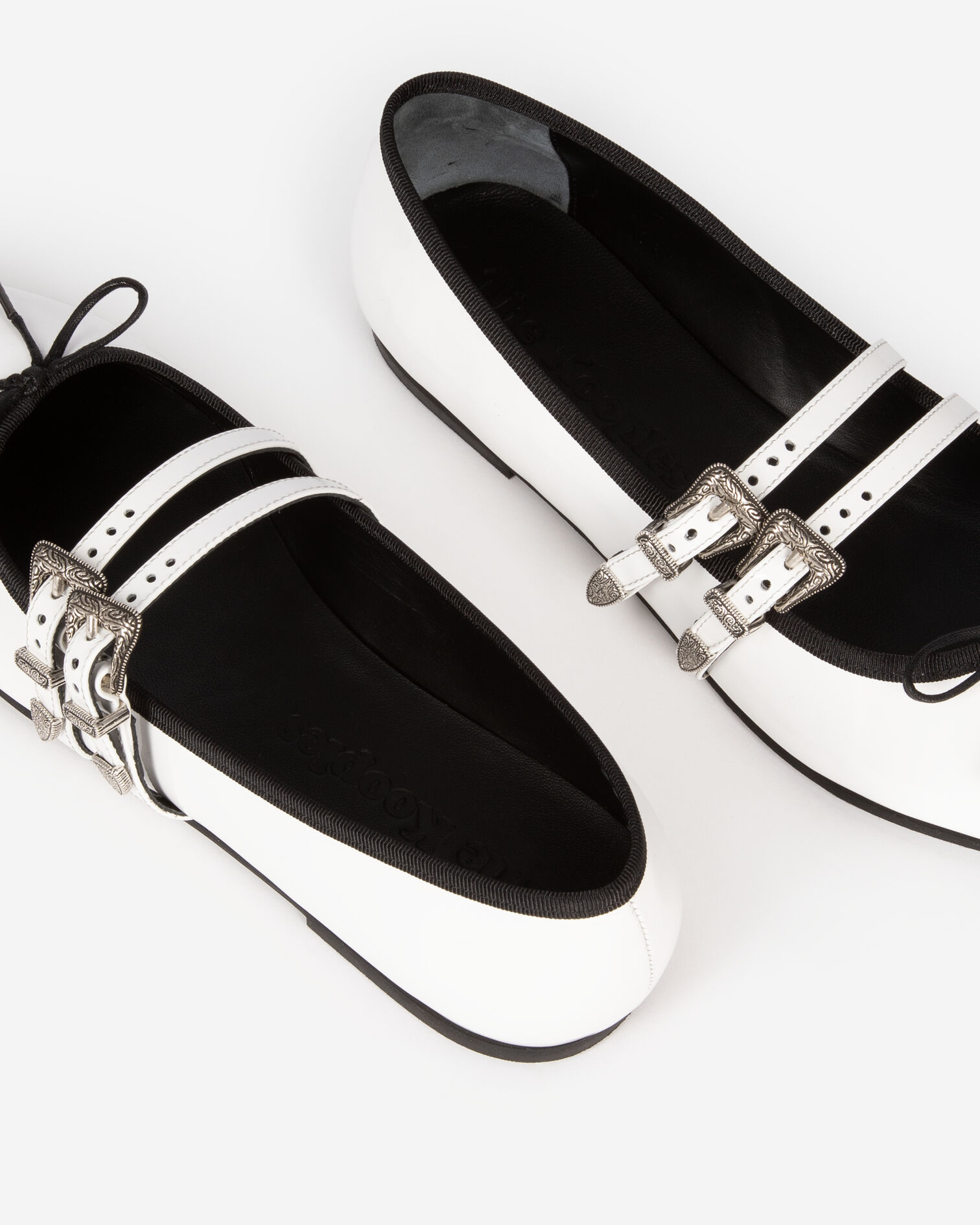 Flache Ballerinas aus weißem Leder, WHITE, hi-res image number null