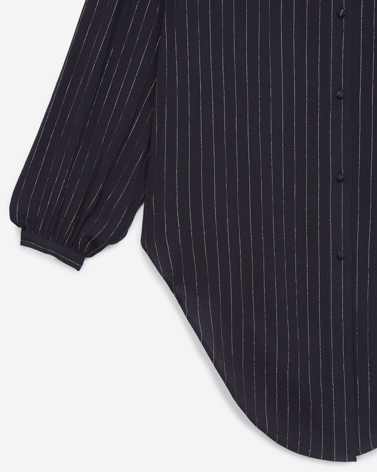 The Kooples WOMEN NAVY / SILVER flowing navy blue top with silver stripes
