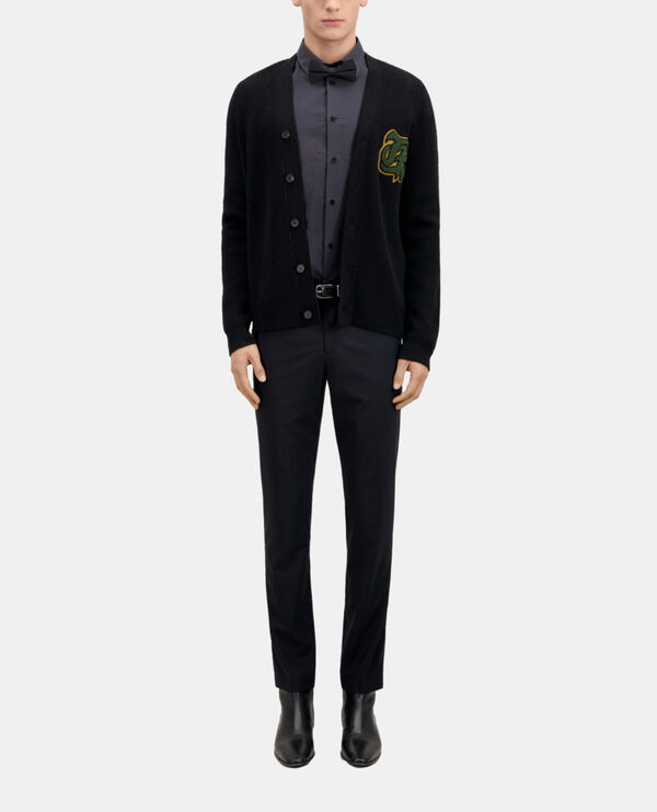 pantalon de costume prince de galles en laine bleu marine