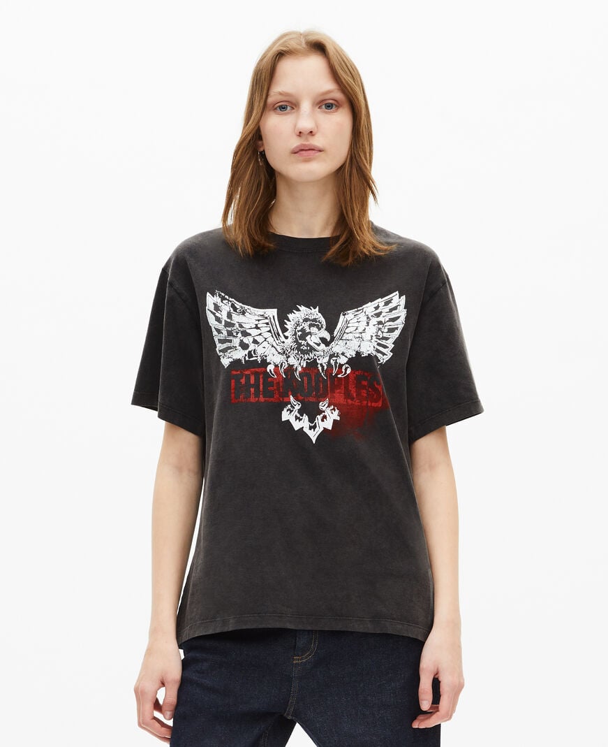 The Kooples WOMEN BLACK WASHED t-shirt with faded black screen print