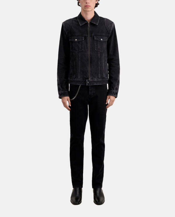 blouson biker noir en denim