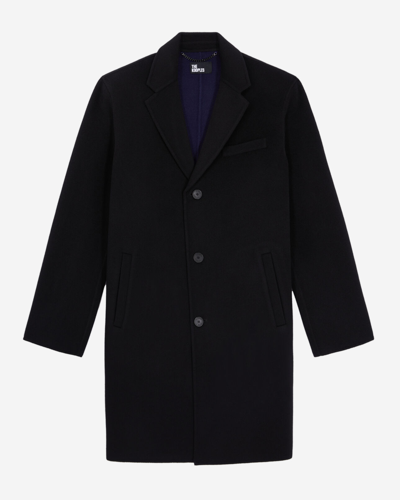 The Kooples MEN BLACK NAVY wool-blend mid-length black coat