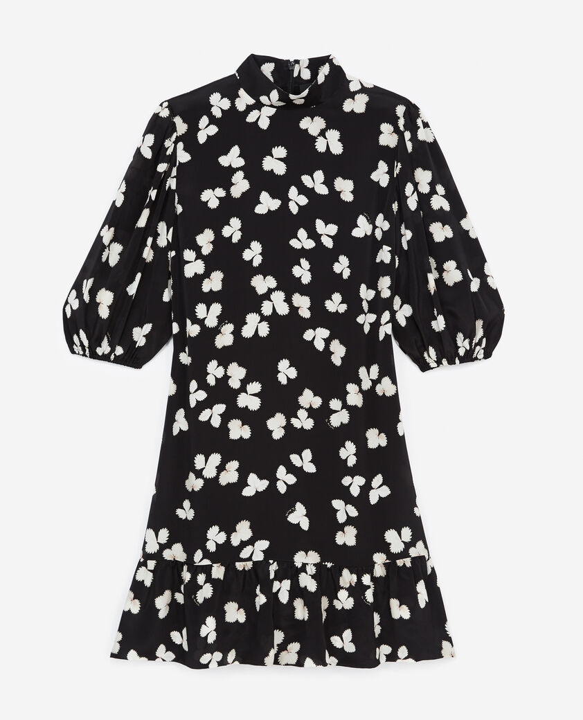 The Kooples WOMEN BLACK-ECRU short black dress ecru pattern and high neck
